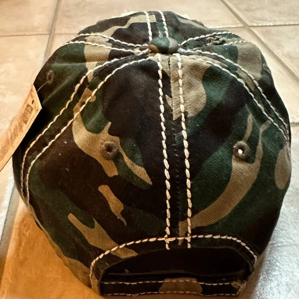 NWT Kbethos Womens Distressed Camo camping Hair don't care Baseball Cap